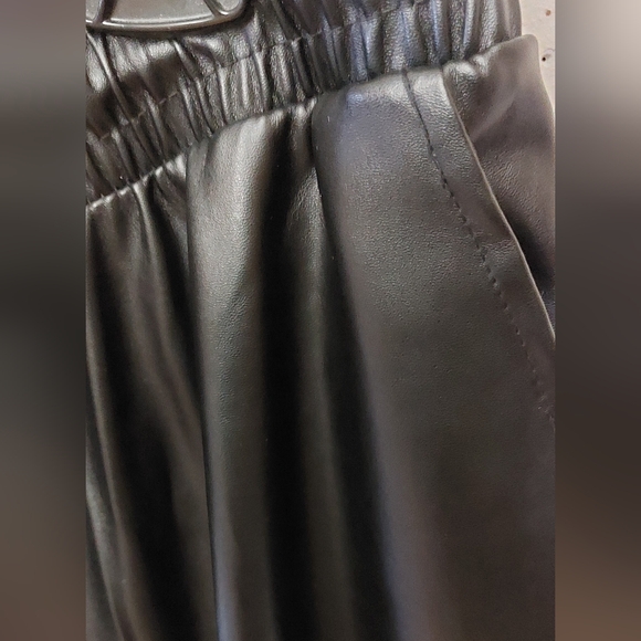 Black Faux Leather Cargo Joggers-Pants - Picture 6 of 9